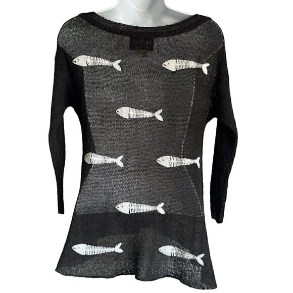 EUC - Wildfox Dinner V-Neck Sweater Sequin Fish in Gray - Size XS - Picture 5 of 9